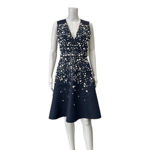 $3250 Prabal Gurung Blue Studded Pearl Embellished Fit & Flare Dress size 6 Silk